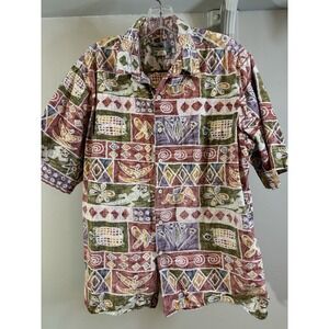 VTG REYN SPOONER Hawaiian Shirt L Turtle Lizard Fish